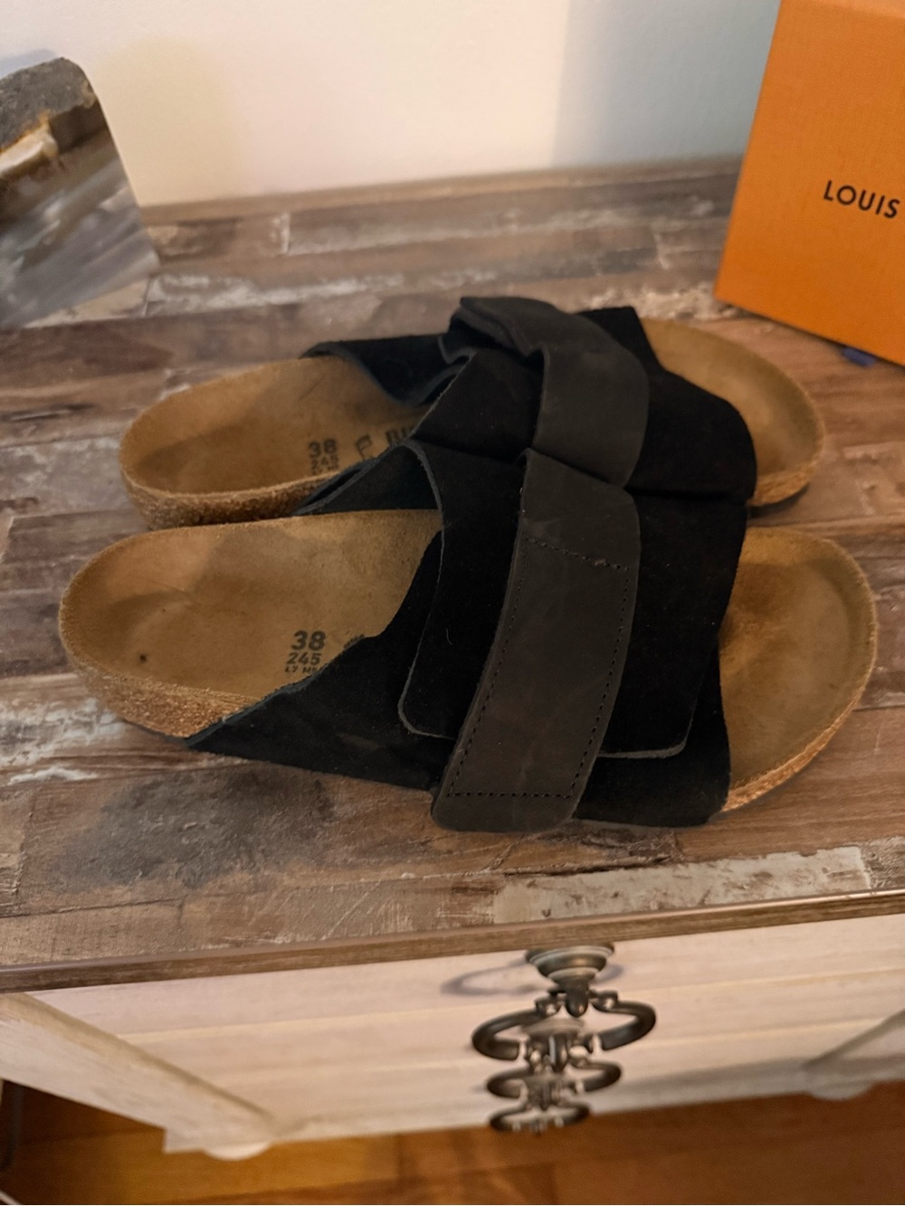 Birkenstock Black Suede Double Strap Slide Sandals